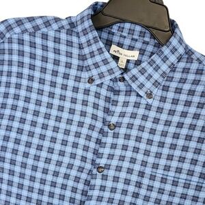 Peter Millar Polyester Blend Button Down Blue Plaid Long Sleeve Shirt Mens Large